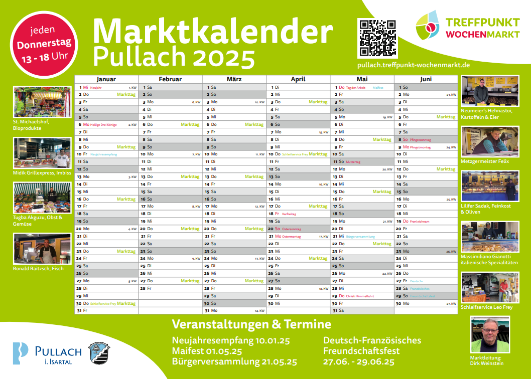 Ihr Marktkalender 2025 - alles Wichtige für den Wochenmarkt in Pullach auf einen Blick.
